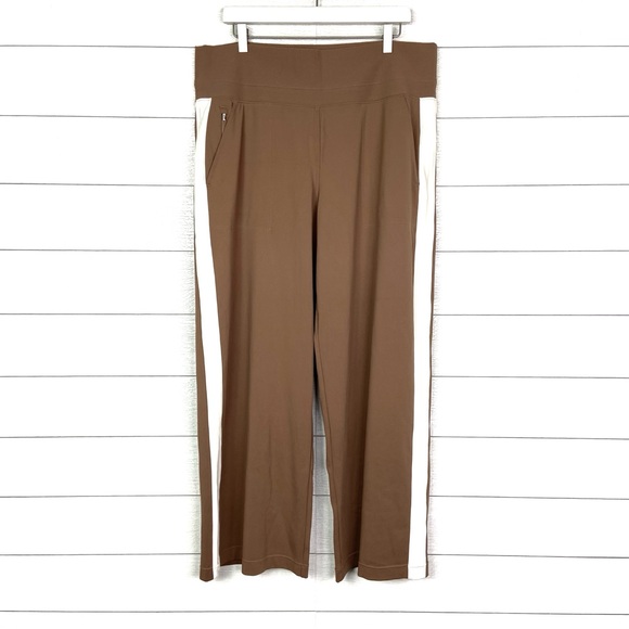 ATHLETA Venice Colorblock Wide Leg Pant Brown Cream Athleisure Lounge Comfy XL - Picture 2 of 4